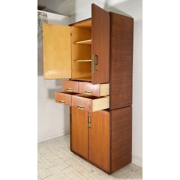 ARMADIO DESIGN SILVIO CAVATORTA ANNI 50 VINTAGE SOGGIORNO LEGNO TEAK OTTONE
