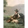 ANTICO DIPINTO OLIO TAVOLA FIRMA Violmar SCENA VITA RURALE PASTORE GREGGE '900