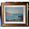 ANTICO DIPINTO OLIO TAVOLA Gigi Comolli PAESAGGIO MARINO MARINA SCOGLI  '900