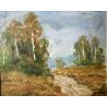 ANTICO DIPINTO OLIO TAVOLA Gigi Comolli PAESAGGIO BRUGHIERA BETULLE '900