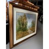 ANTICO DIPINTO OLIO TAVOLA Gigi Comolli PAESAGGIO BRUGHIERA BETULLE '900