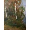 ANTICO DIPINTO OLIO TAVOLA Gigi Comolli PAESAGGIO BRUGHIERA BETULLE '900