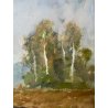 ANTICO DIPINTO OLIO TAVOLA Gigi Comolli PAESAGGIO BRUGHIERA BETULLE '900