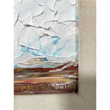 QUADRO OLIO Mario Berrino PAESAGGIO MARINO FIGURA BIMBO SPIAGGIA MARE RITRATTO
