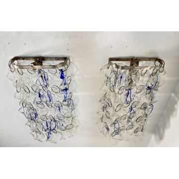 COPPIA APPLIQUE VETRO Murano 2 WALL LAMP SCONCE DESIGN ATTR. Nason Mazzega BLUE