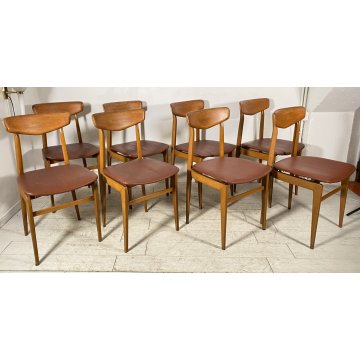 SET 8 SEDIA DESIGN VINTAGE LEGNO SKY BORDEAUX/ROSA ANNI 60/70 SALOTTO 8 CHAIRS