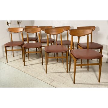 SET 8 SEDIA DESIGN VINTAGE LEGNO SKY BORDEAUX/ROSA ANNI 60/70 SALOTTO 8 CHAIRS