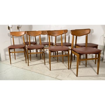 SET 8 SEDIA DESIGN VINTAGE LEGNO SKY BORDEAUX/ROSA ANNI 60/70 SALOTTO 8 CHAIRS