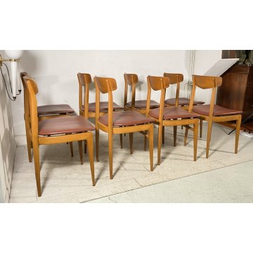 SET 8 SEDIA DESIGN VINTAGE LEGNO SKY BORDEAUX/ROSA ANNI 60/70 SALOTTO 8 CHAIRS