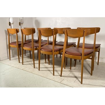 SET 8 SEDIA DESIGN VINTAGE LEGNO SKY BORDEAUX/ROSA ANNI 60/70 SALOTTO 8 CHAIRS