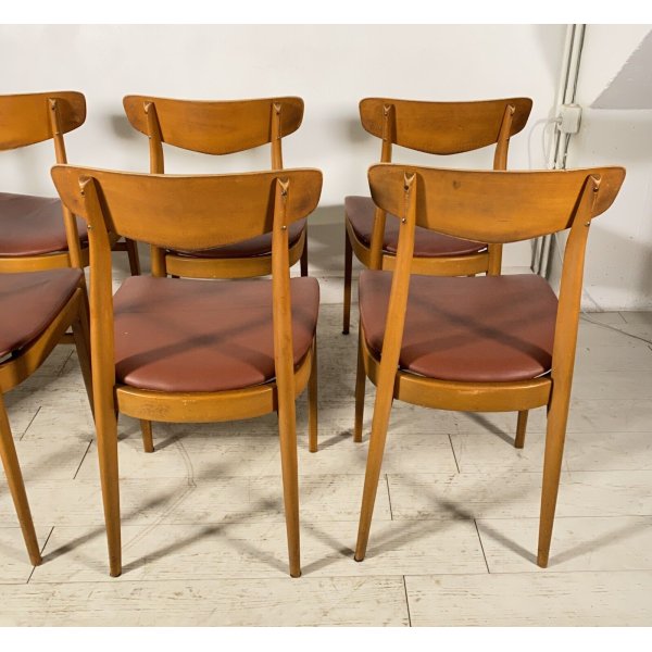 SET 8 SEDIA DESIGN VINTAGE LEGNO SKY BORDEAUX/ROSA ANNI 60/70 SALOTTO 8  CHAIRS