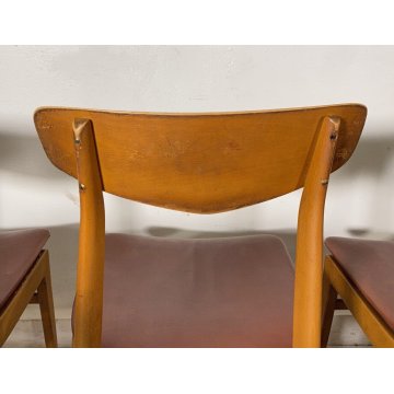 SET 8 SEDIA DESIGN VINTAGE LEGNO SKY BORDEAUX/ROSA ANNI 60/70 SALOTTO 8 CHAIRS