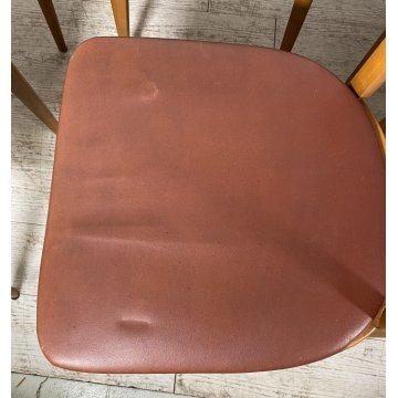 SET 8 SEDIA DESIGN VINTAGE LEGNO SKY BORDEAUX/ROSA ANNI 60/70 SALOTTO 8 CHAIRS
