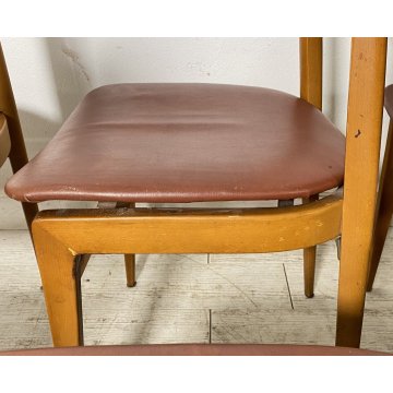 SET 8 SEDIA DESIGN VINTAGE LEGNO SKY BORDEAUX/ROSA ANNI 60/70 SALOTTO 8 CHAIRS