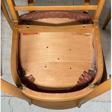 SET 8 SEDIA DESIGN VINTAGE LEGNO SKY BORDEAUX/ROSA ANNI 60/70 SALOTTO 8 CHAIRS
