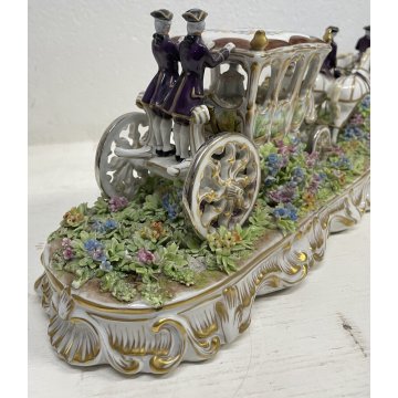 GRANDE CERAMICA CAPODIMONTE LUIGI FABRIS CARROZZA CAVALLI FIRMATA ANNI '40 HORSE