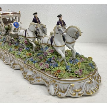 GRANDE CERAMICA CAPODIMONTE LUIGI FABRIS CARROZZA CAVALLI FIRMATA ANNI '40 HORSE