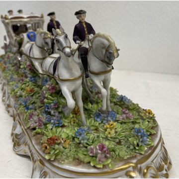 GRANDE CERAMICA CAPODIMONTE LUIGI FABRIS CARROZZA CAVALLI FIRMATA ANNI '40 HORSE
