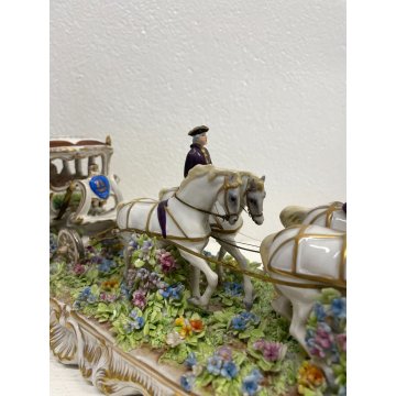 GRANDE CERAMICA CAPODIMONTE LUIGI FABRIS CARROZZA CAVALLI FIRMATA ANNI '40 HORSE