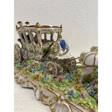 GRANDE CERAMICA CAPODIMONTE LUIGI FABRIS CARROZZA CAVALLI FIRMATA ANNI '40 HORSE