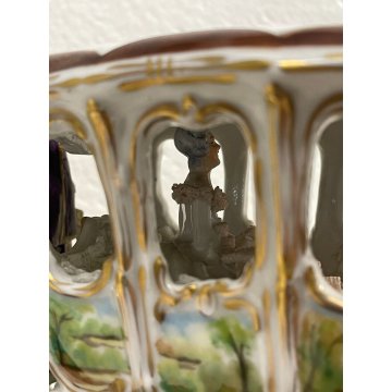 GRANDE CERAMICA CAPODIMONTE LUIGI FABRIS CARROZZA CAVALLI FIRMATA ANNI '40 HORSE