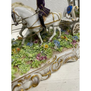 GRANDE CERAMICA CAPODIMONTE LUIGI FABRIS CARROZZA CAVALLI FIRMATA ANNI '40 HORSE