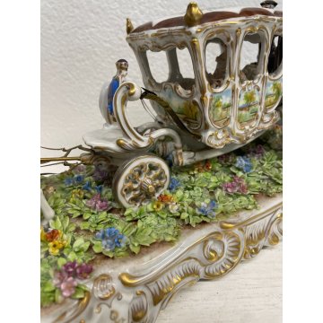 GRANDE CERAMICA CAPODIMONTE LUIGI FABRIS CARROZZA CAVALLI FIRMATA ANNI '40 HORSE