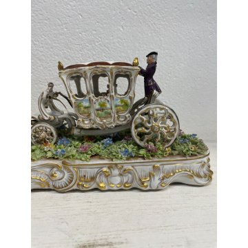 GRANDE CERAMICA CAPODIMONTE LUIGI FABRIS CARROZZA CAVALLI FIRMATA ANNI '40 HORSE