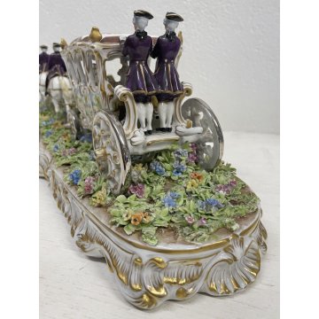 GRANDE CERAMICA CAPODIMONTE LUIGI FABRIS CARROZZA CAVALLI FIRMATA ANNI '40 HORSE
