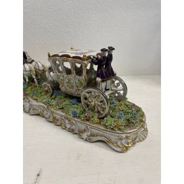 GRANDE CERAMICA CAPODIMONTE LUIGI FABRIS CARROZZA CAVALLI FIRMATA ANNI '40 HORSE
