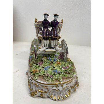 GRANDE CERAMICA CAPODIMONTE LUIGI FABRIS CARROZZA CAVALLI FIRMATA ANNI '40 HORSE