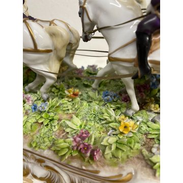 GRANDE CERAMICA CAPODIMONTE LUIGI FABRIS CARROZZA CAVALLI FIRMATA ANNI '40 HORSE