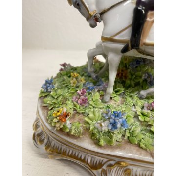 GRANDE CERAMICA CAPODIMONTE LUIGI FABRIS CARROZZA CAVALLI FIRMATA ANNI '40 HORSE