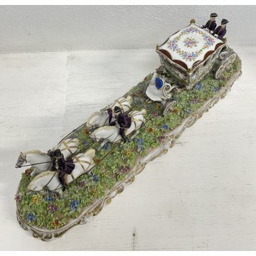 GRANDE CERAMICA CAPODIMONTE LUIGI FABRIS CARROZZA CAVALLI FIRMATA ANNI '40 HORSE