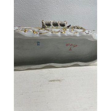 GRANDE CERAMICA CAPODIMONTE LUIGI FABRIS CARROZZA CAVALLI FIRMATA ANNI '40 HORSE
