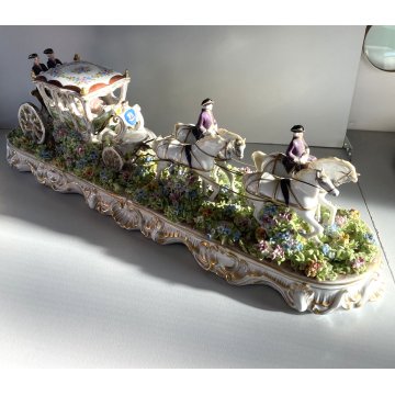 GRANDE CERAMICA CAPODIMONTE LUIGI FABRIS CARROZZA CAVALLI FIRMATA ANNI '40 HORSE