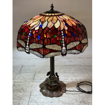 GRANDE LAMPADA TIFFANY TRONCHETTO 72 cm PRIMI 900 LIBELLULE SCRIVANIA TABLE LAMP