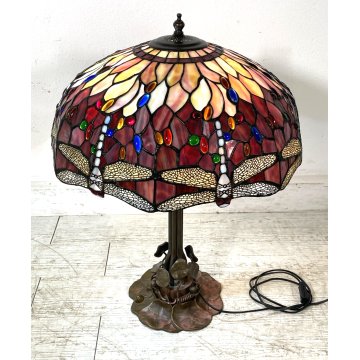 GRANDE LAMPADA TIFFANY TRONCHETTO 72 cm PRIMI 900 LIBELLULE SCRIVANIA TABLE LAMP