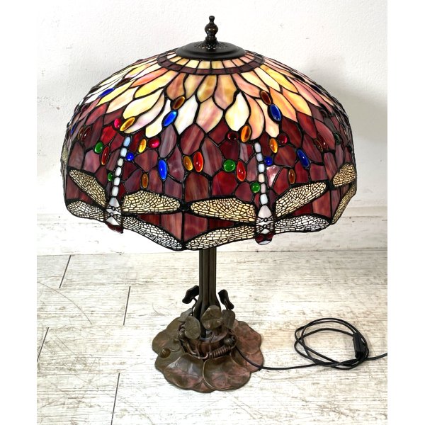 Lampada da Tavolo Tiffany Vintage con Libellule