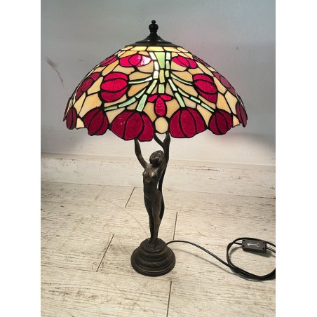 LAMPADA TIFFANY DONNA OTTONE 58 cm PRIMI 900 ROSE SCRIVANIA TABLE LAMP FIORI RED