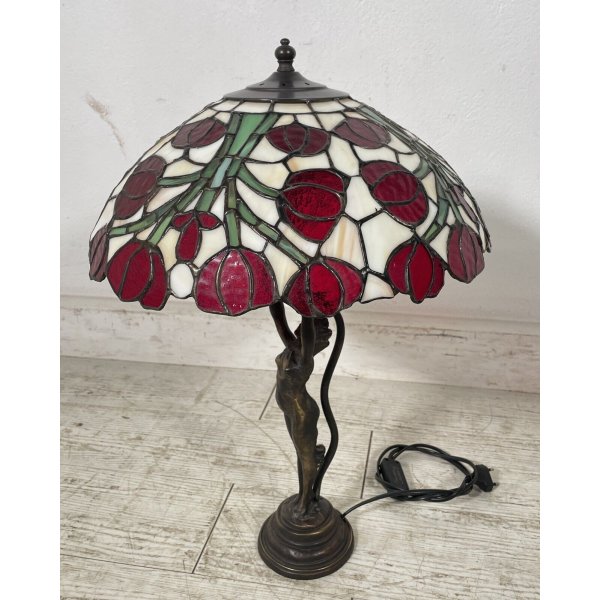 LAMPADA TIFFANY DONNA OTTONE 58 cm PRIMI 900 ROSE SCRIVANIA TABLE LAMP  FIORI RED