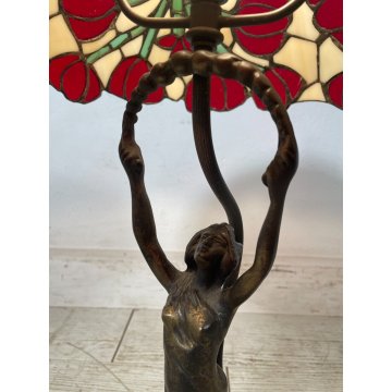 LAMPADA TIFFANY DONNA OTTONE 58 cm PRIMI 900 ROSE SCRIVANIA TABLE LAMP FIORI RED