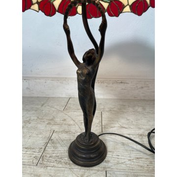 LAMPADA TIFFANY DONNA OTTONE 58 cm PRIMI 900 ROSE SCRIVANIA TABLE LAMP FIORI RED