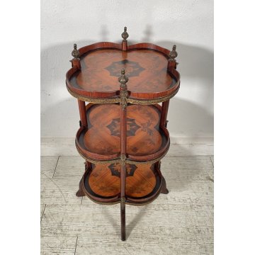 ANTICO SERVOMUTO INTARSIATO ETAGERE SCAFFALE TRESPOLO epoca '900 LEGNO BRONZO