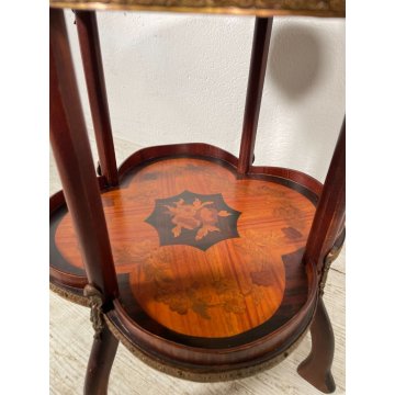 ANTICO SERVOMUTO INTARSIATO ETAGERE SCAFFALE TRESPOLO epoca '900 LEGNO BRONZO