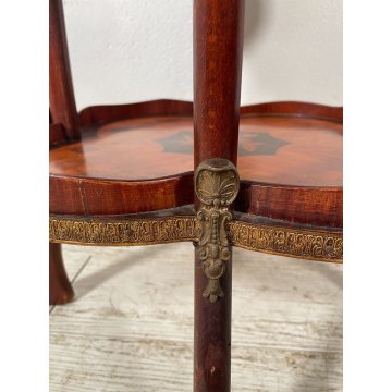 ANTICO SERVOMUTO INTARSIATO ETAGERE SCAFFALE TRESPOLO epoca '900 LEGNO BRONZO