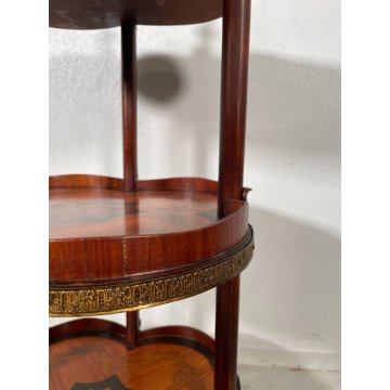 ANTICO SERVOMUTO INTARSIATO ETAGERE SCAFFALE TRESPOLO epoca '900 LEGNO BRONZO