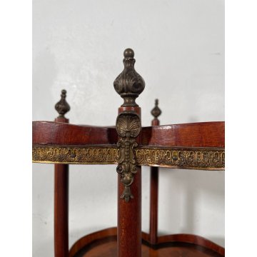 ANTICO SERVOMUTO INTARSIATO ETAGERE SCAFFALE TRESPOLO epoca '900 LEGNO BRONZO