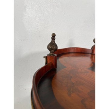 ANTICO SERVOMUTO INTARSIATO ETAGERE SCAFFALE TRESPOLO epoca '900 LEGNO BRONZO