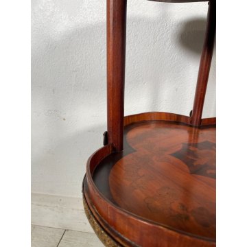 ANTICO SERVOMUTO INTARSIATO ETAGERE SCAFFALE TRESPOLO epoca '900 LEGNO BRONZO